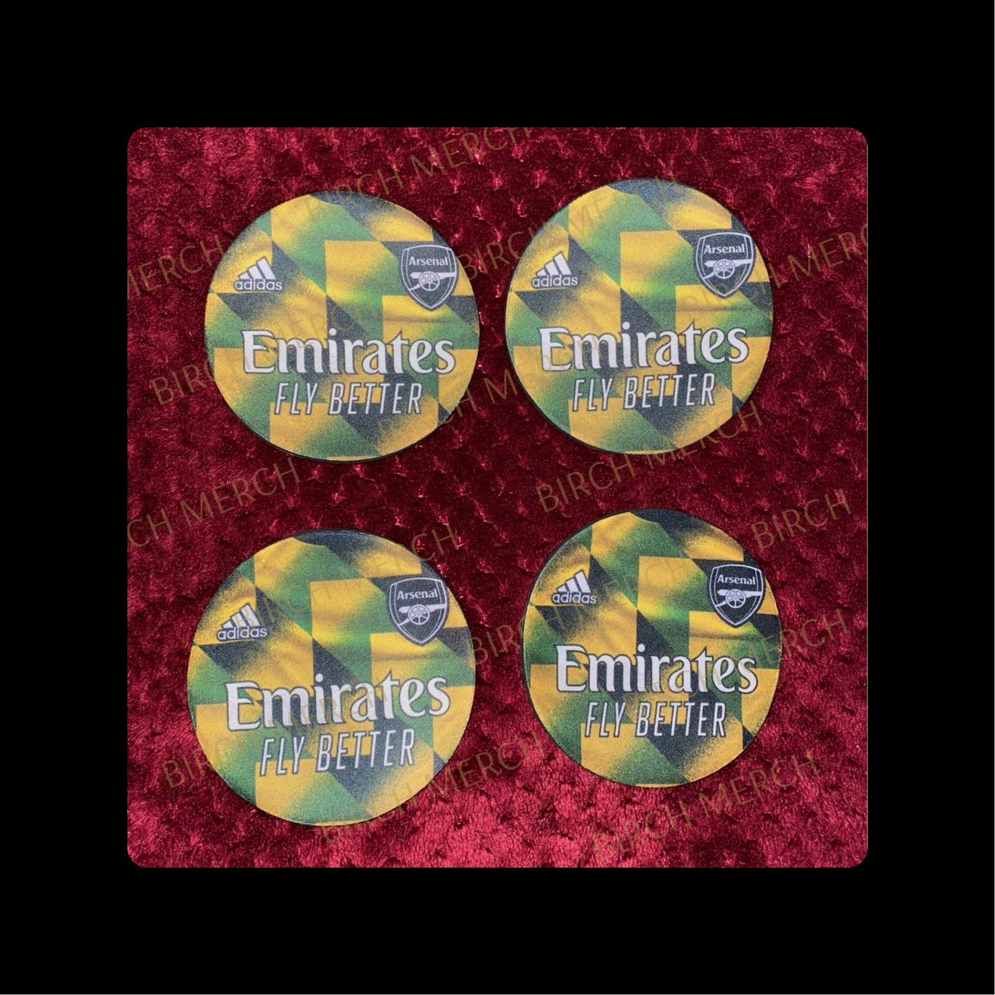 Arsenal 2022/23 Jamaica Pre Match Kit Round Rubber Backed 4 Coaster Set 10cm