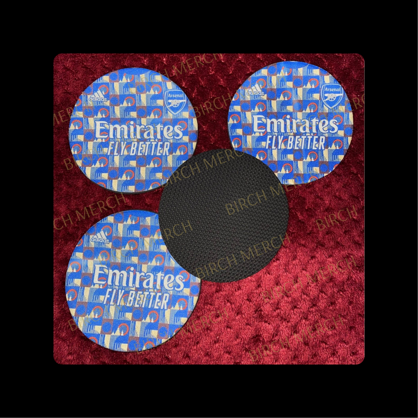 Arsenal 2021/22 TFL (Transport For London) Pre Match Kit Round Rubber Backed 4 Coaster Set 10cm