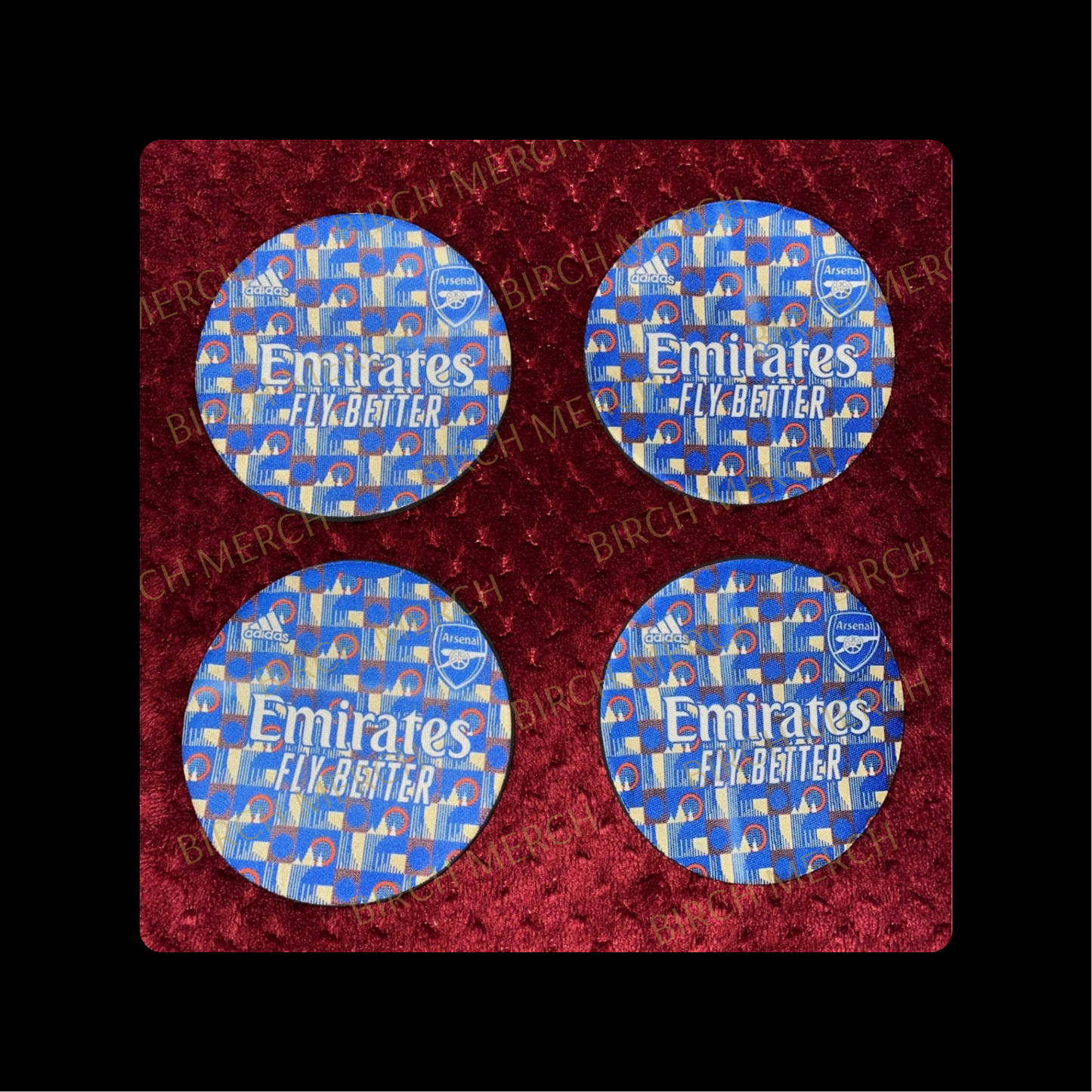 Arsenal 2021/22 TFL (Transport For London) Pre Match Kit Round Rubber Backed 4 Coaster Set 10cm