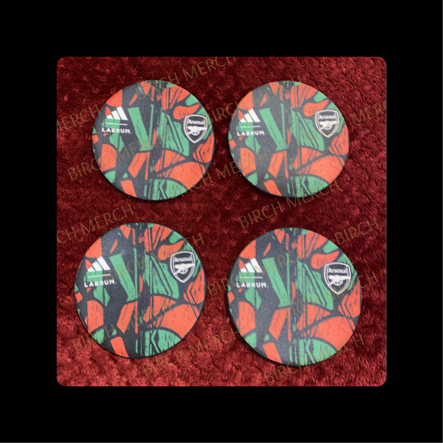 Arsenal 2024/25 Africa Labrum Round Rubber Backed 4 Coaster Set 10cm