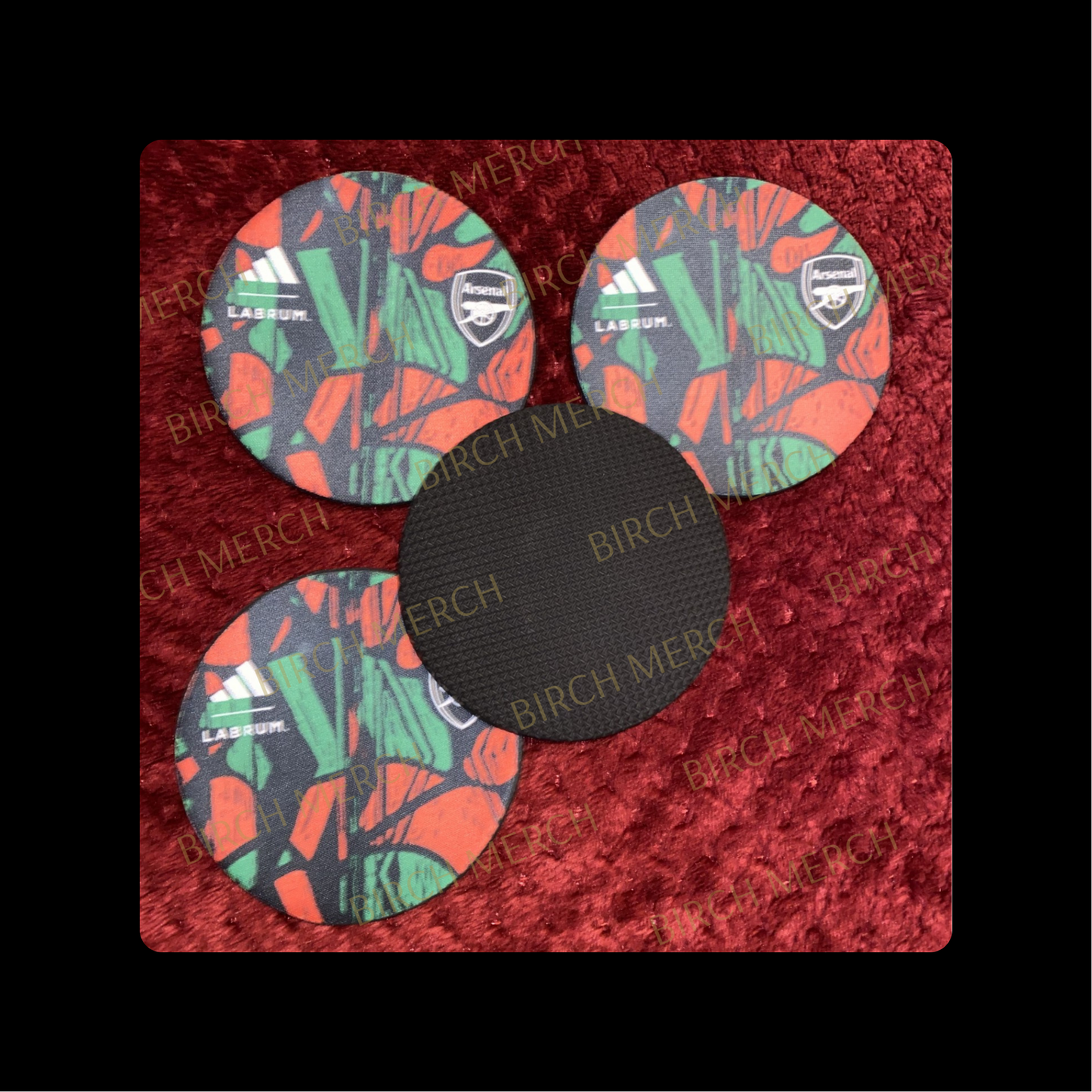 Arsenal 2024/25 Africa Labrum Round Rubber Backed 4 Coaster Set 10cm