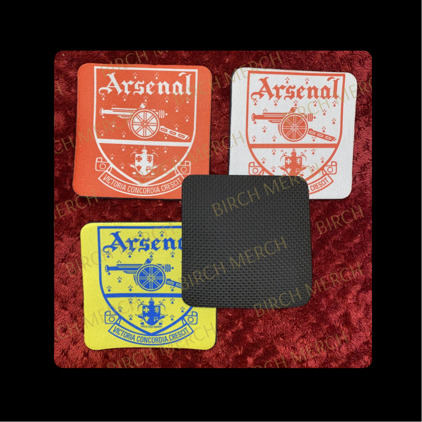 Arsenal 1949-1990 Retro Badges Square Rubber Backed 4 Coaster Set 10cm