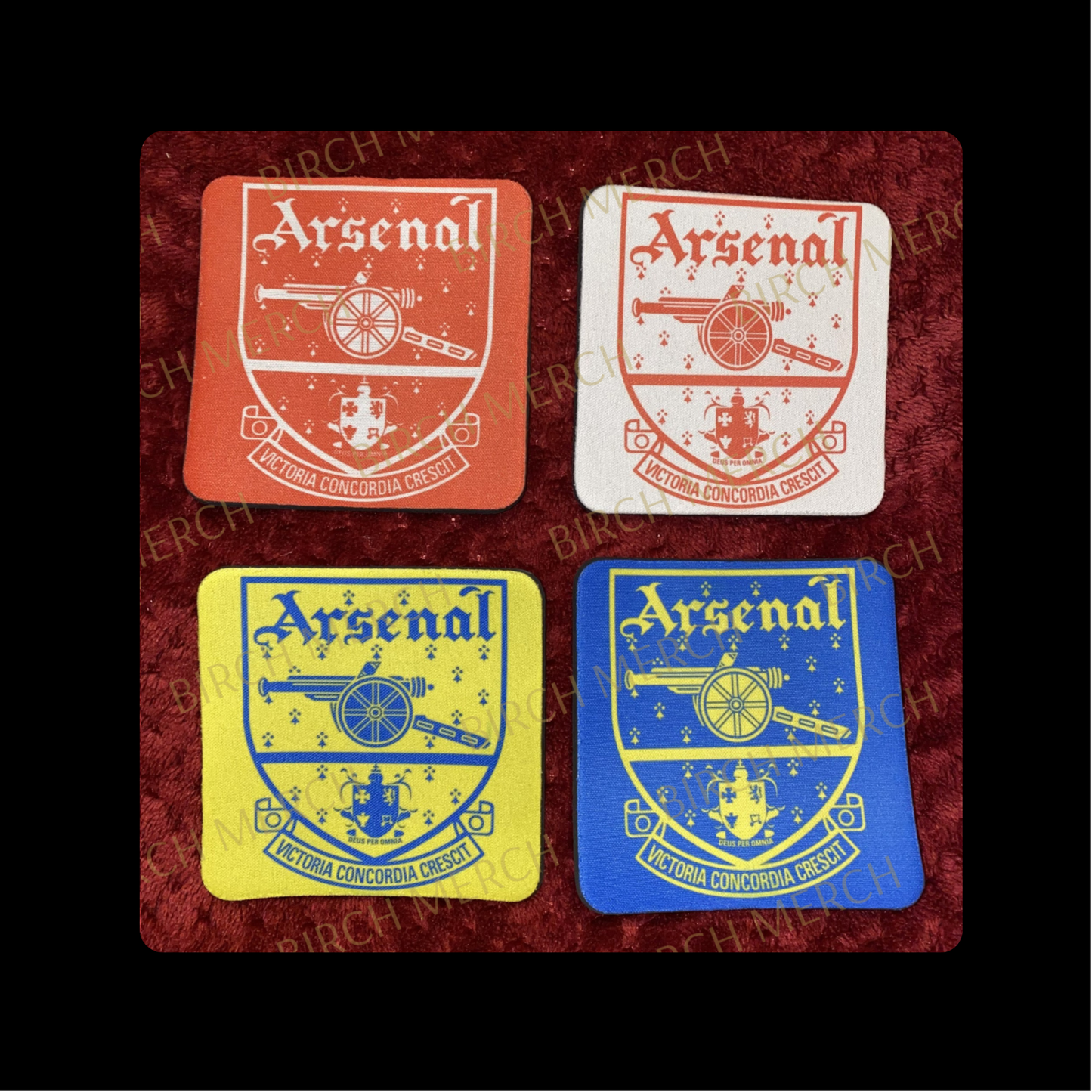 Arsenal 1949-1990 Retro Badges Square Rubber Backed 4 Coaster Set 10cm