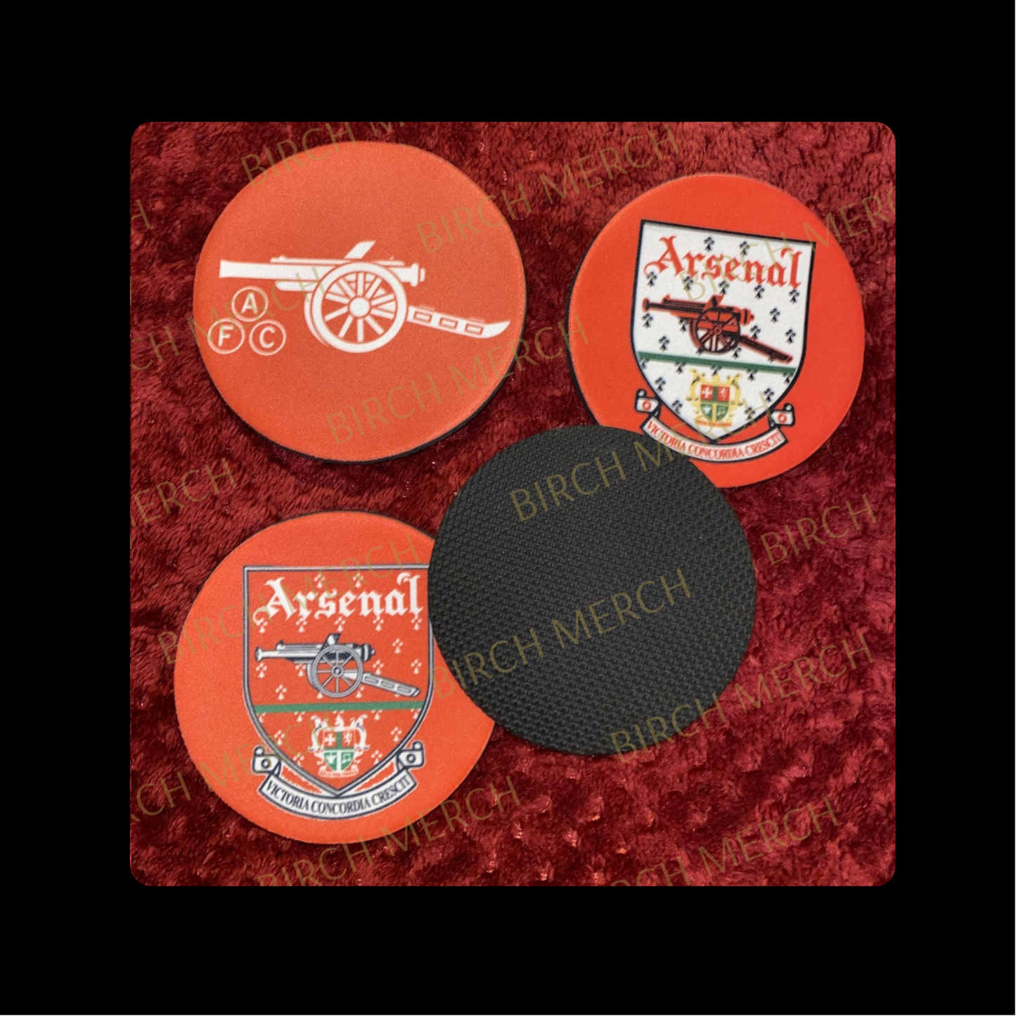 Arsenal Retro Badges Round Rubber Backed 4 Coaster Set 10cm