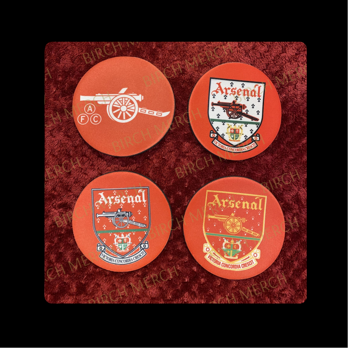 Arsenal Retro Badges Round Rubber Backed 4 Coaster Set 10cm