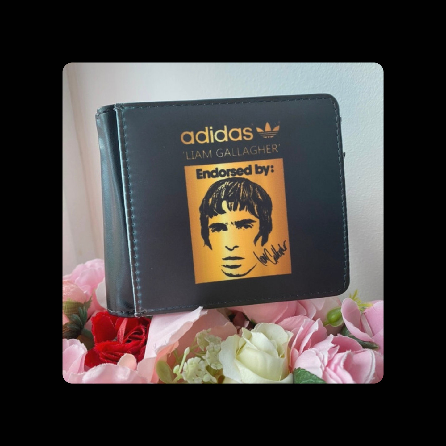 Adidas Liam Gallagher Black & Gold PU Material Wallet 10cm x 9.5cm