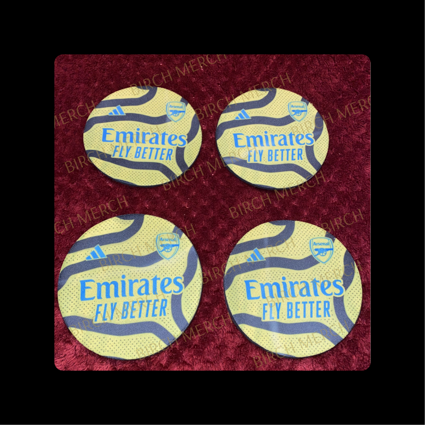 Arsenal 2023/24 Away Kit Round Rubber Backed 4 Coaster Set 10cm
