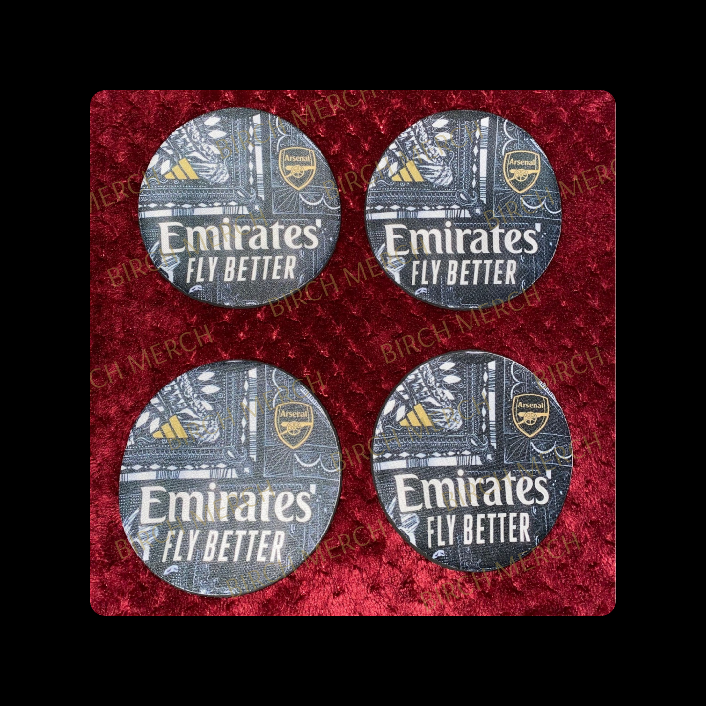Arsenal 2023/24 Ian Wright Pre Match Kit Round Rubber Backed 4 Coaster Set 10cm