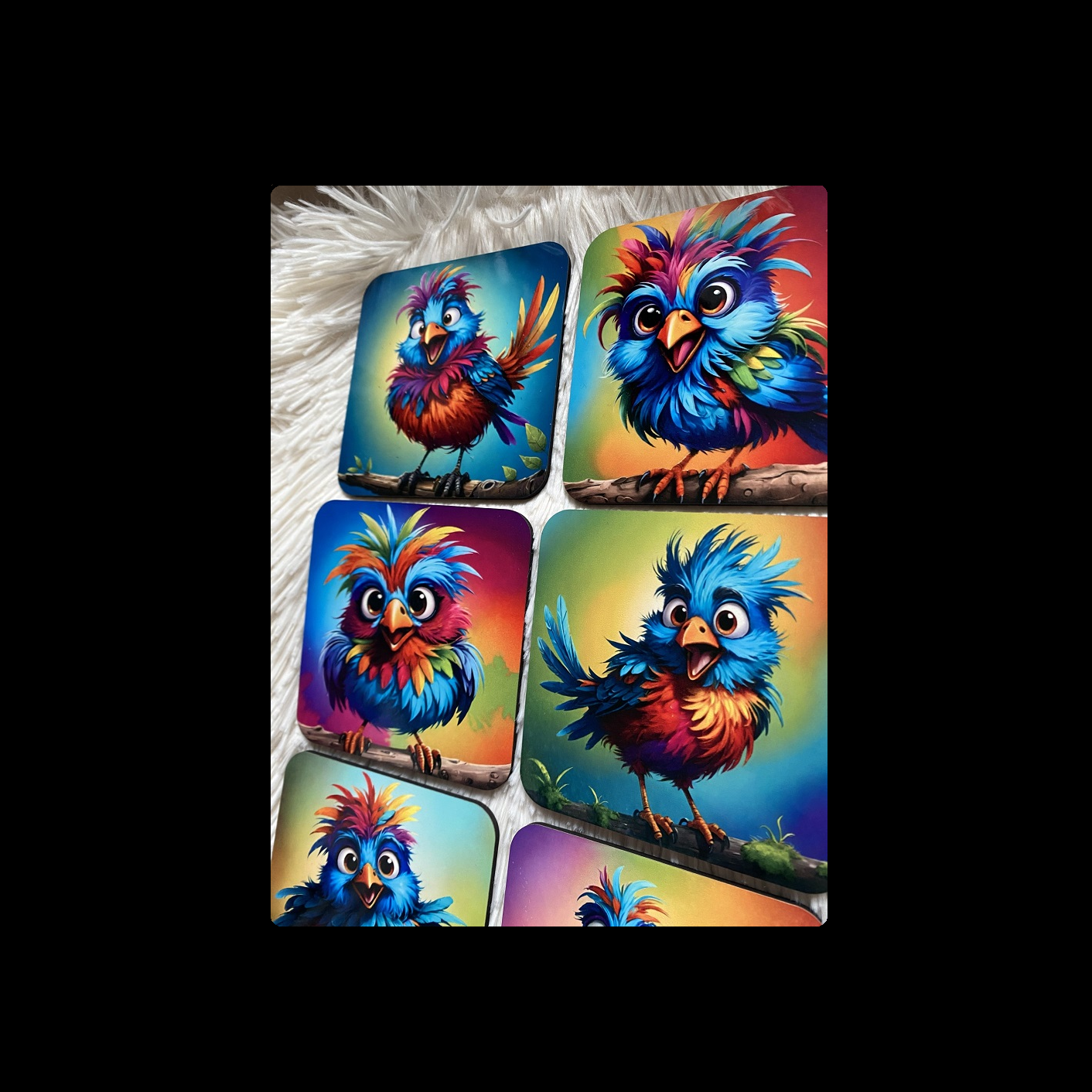 Scruffy Bird Square 8 Coaster Set 9cm x 9cm