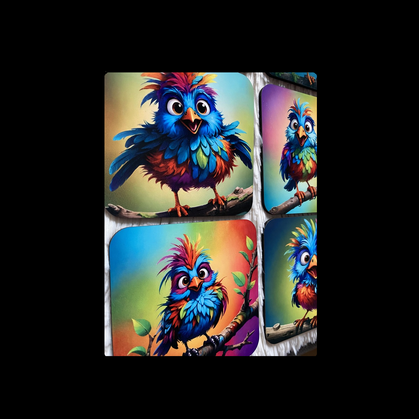 Scruffy Bird Square 8 Coaster Set 9cm x 9cm