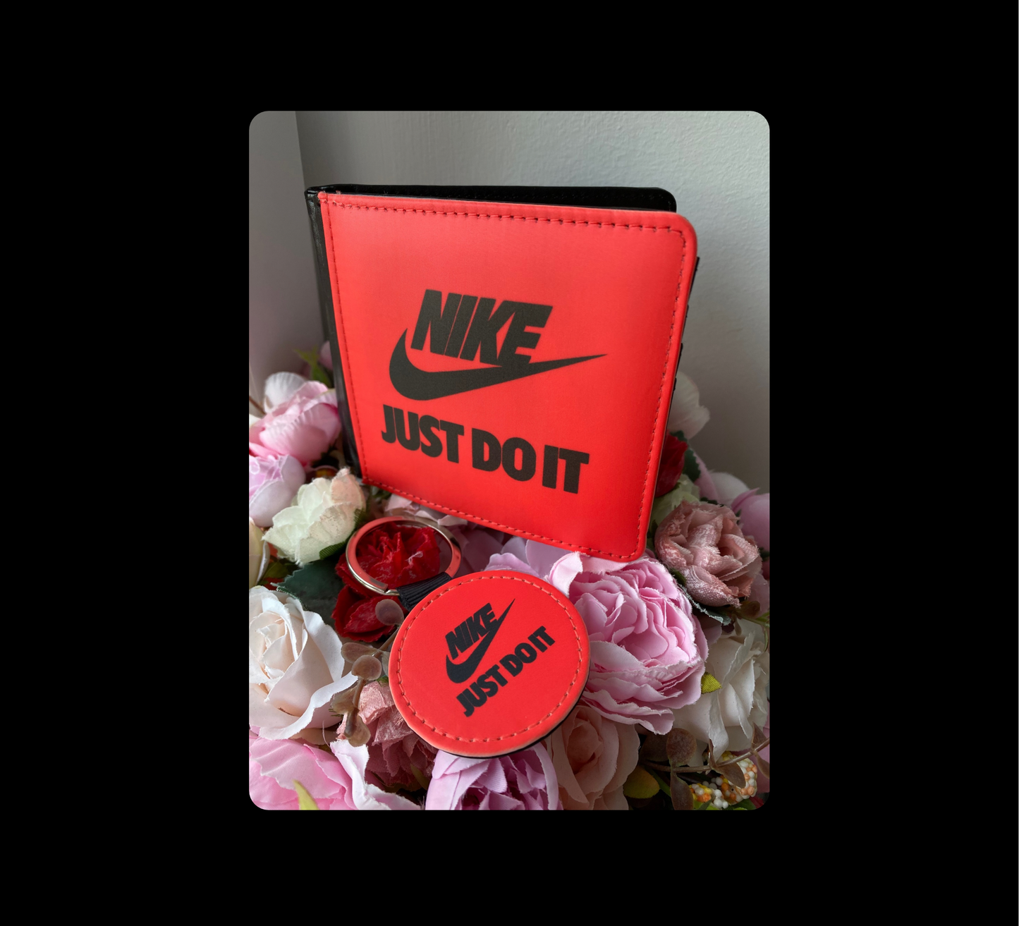 Nike Just Do It Red & Black PU Material Wallet & Keyring