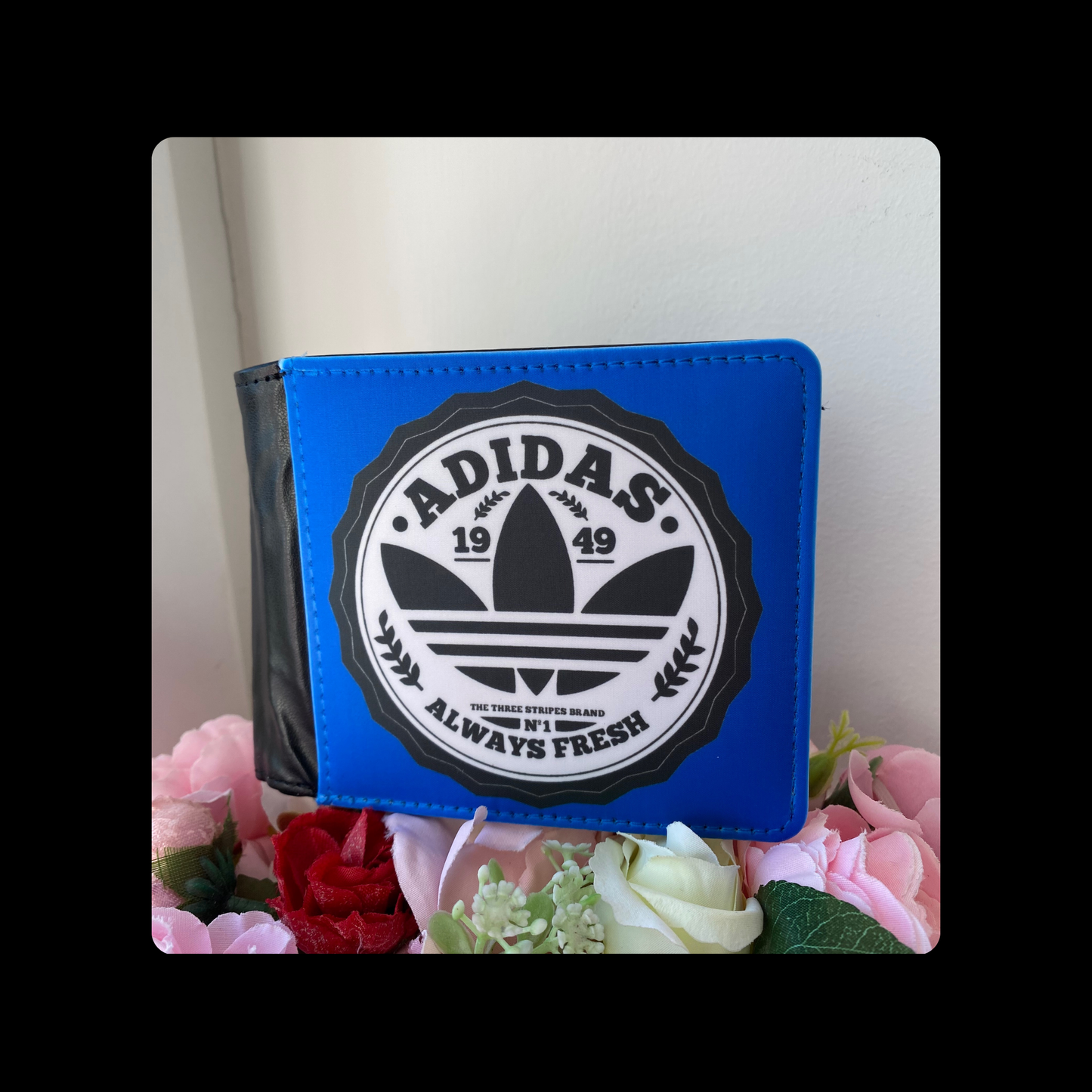 Adidas Always Fresh Blue, White & Black PU Material Wallet 10cm x 9.5cm