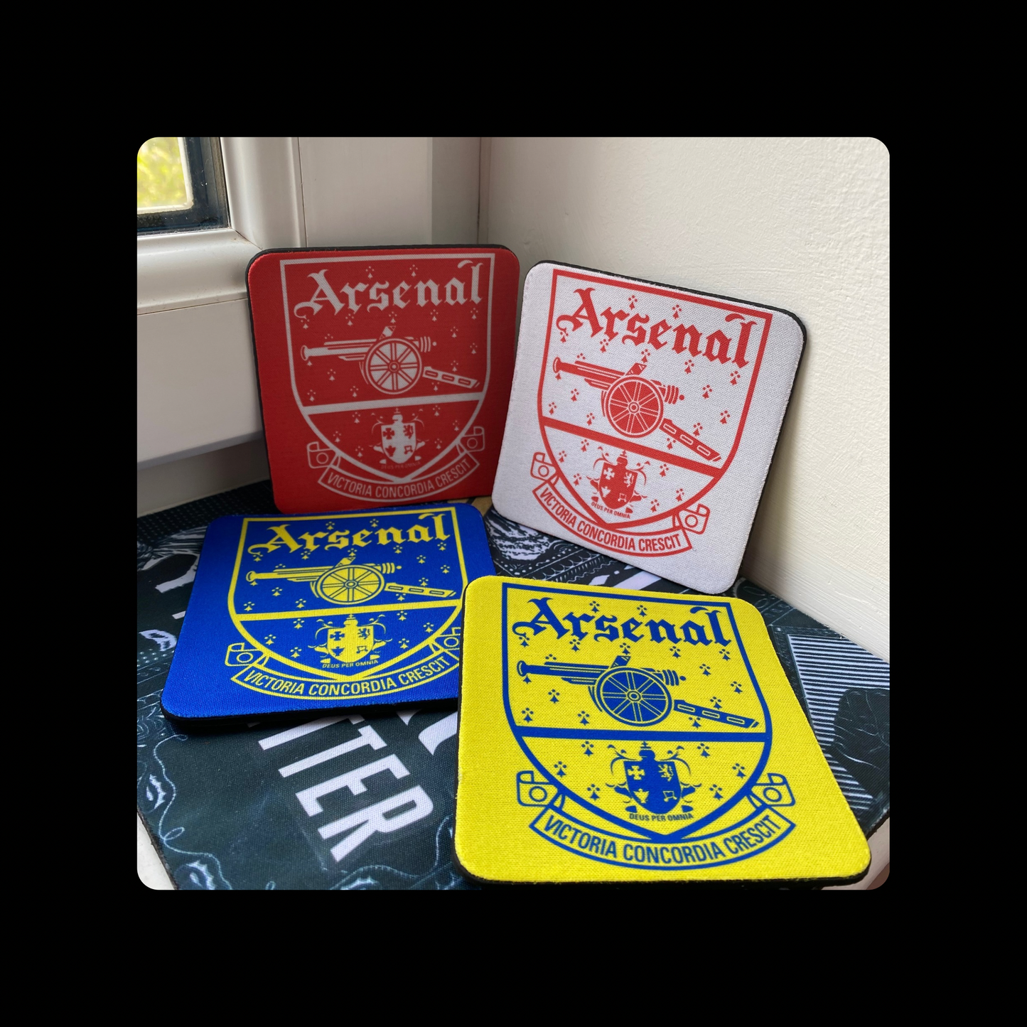 Arsenal 1949-1990 Retro Badges Square Rubber Backed 4 Coaster Set 10cm