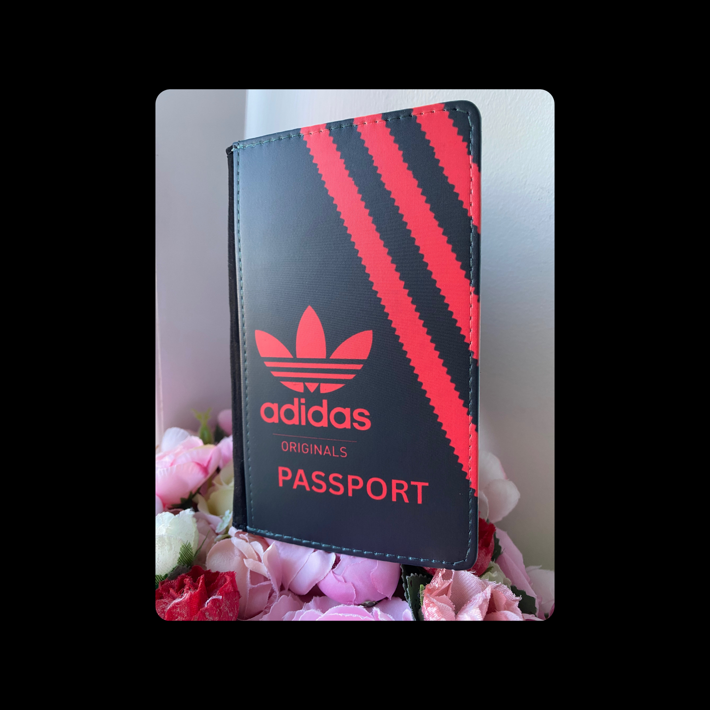 Adidas Originals Black & Red Shoebox Style PU Material Passport Holder