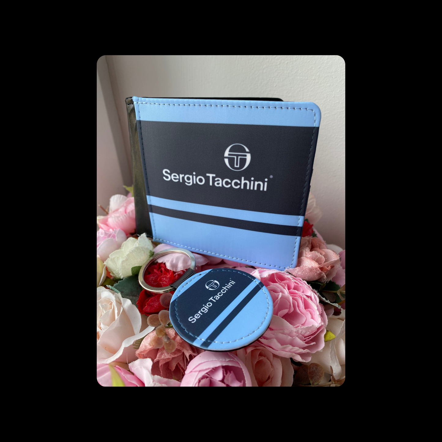 Sergio Tacchini Navy Blue & Sky Blue 80’s Football Casual Terrace Culture Style PU Material Wallet & Keyring