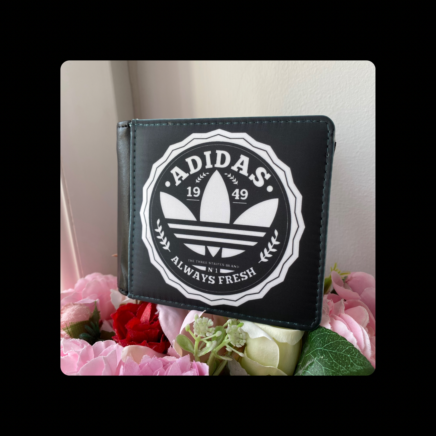 Adidas Always Fresh Black & White PU Material Wallet 10cm x 9.5cm