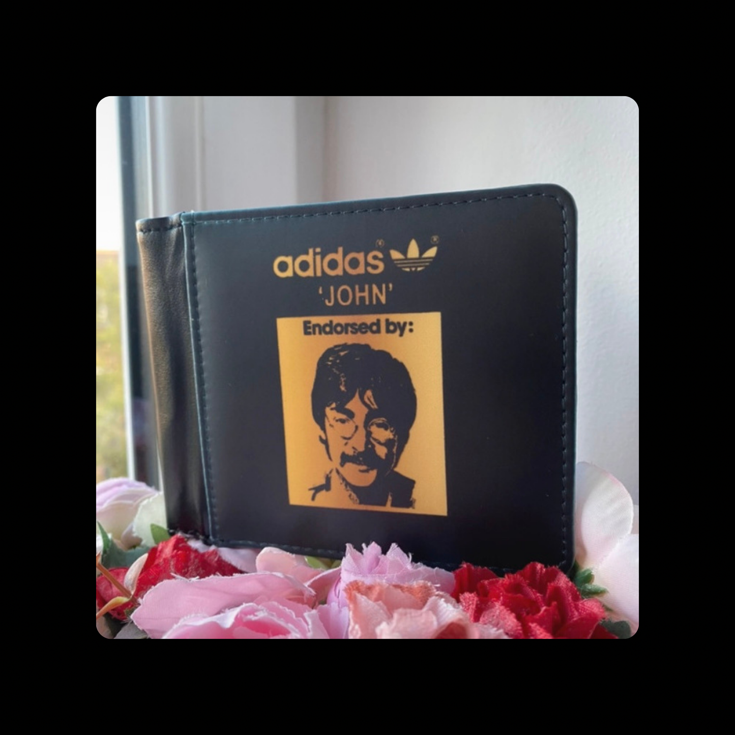 Adidas Endorsed By The Beatles John Lennon Black & Gold PU Material Wallet