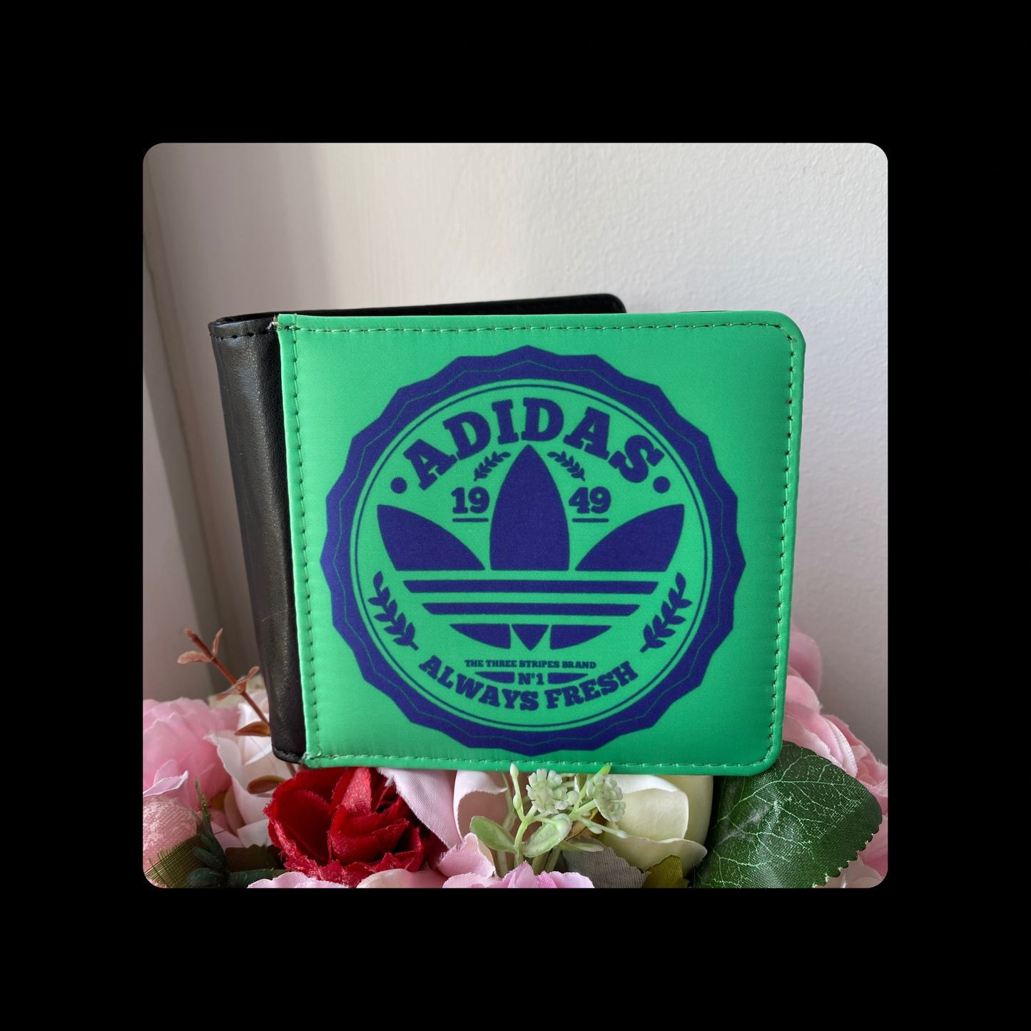 Adidas Always Fresh Green & Blue PU Material Wallet 10cm x 9.5cm