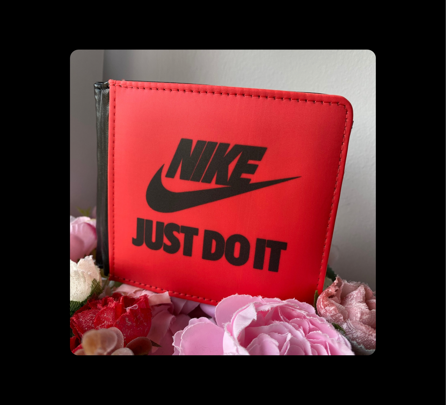 Nike Just Do It Red & Black PU Material Wallet & Keyring