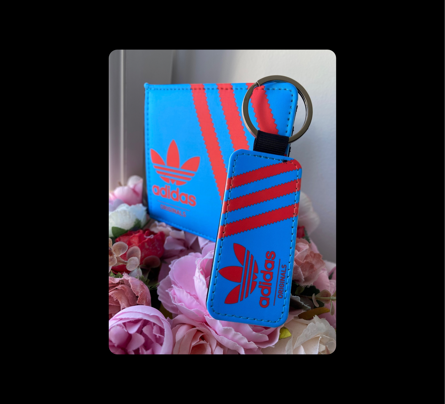Adidas Originals Blue & Red Shoebox Style PU Material Wallet & Keyring