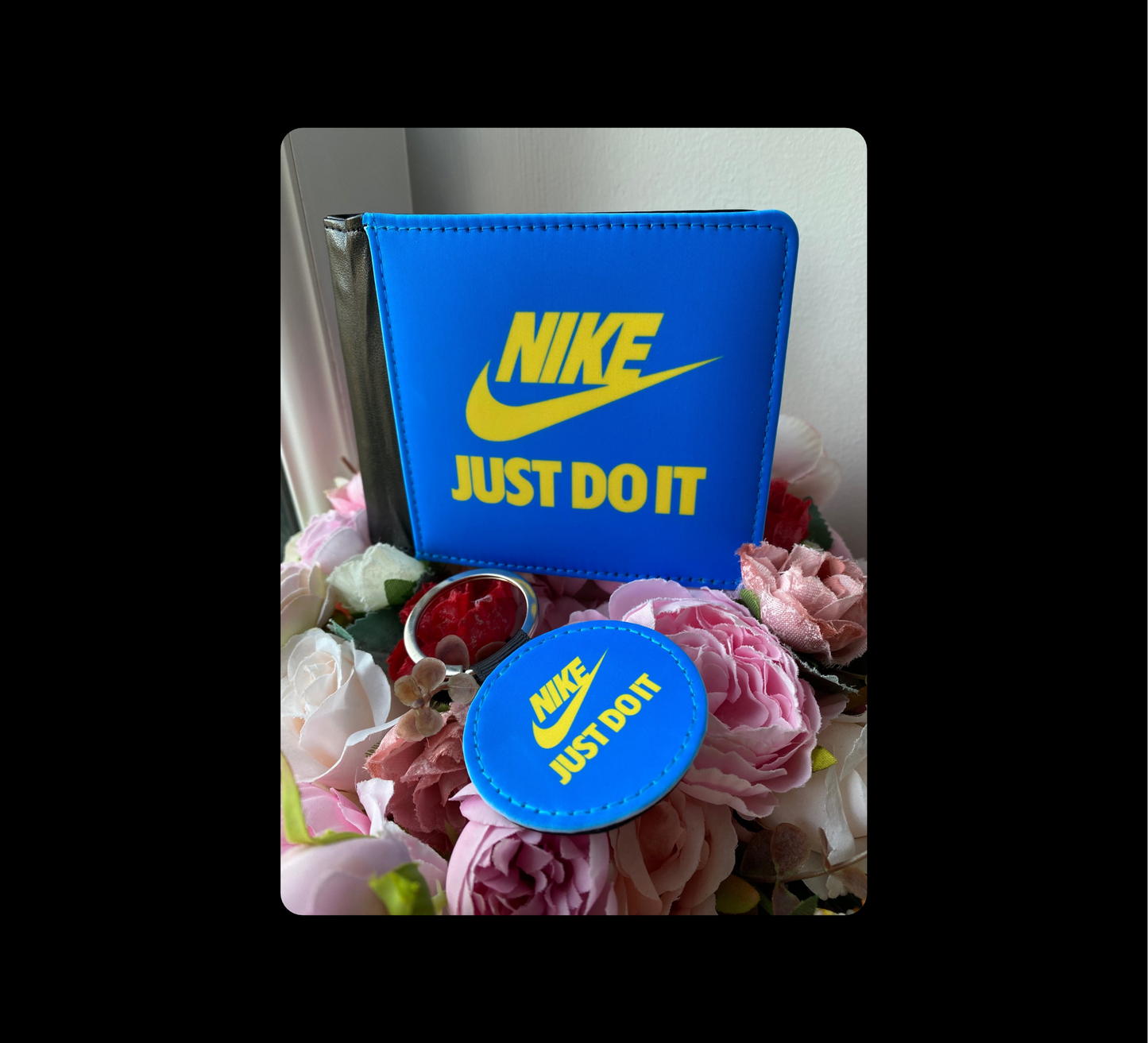 Nike Just Do It Blue & Yellow PU Material Wallet & Keyring