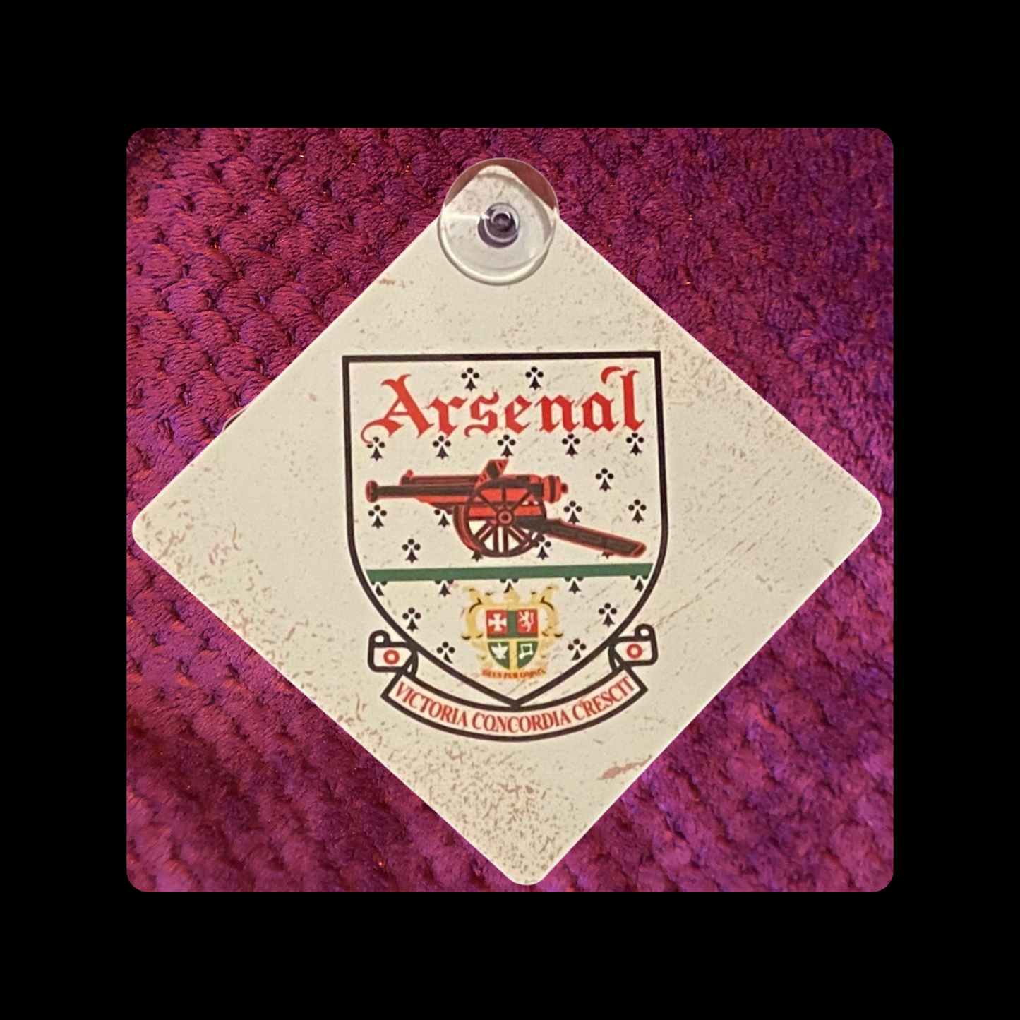 Arsenal 1990-1993 Badge Metal Window Sign 14cm x 14cm (Includes Suction Hook)