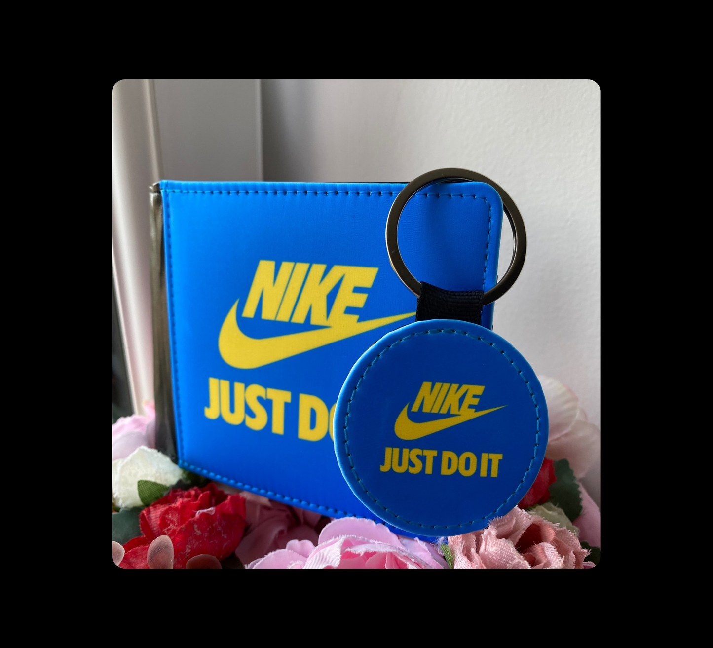 Nike Just Do It Blue & Yellow PU Material Wallet & Keyring