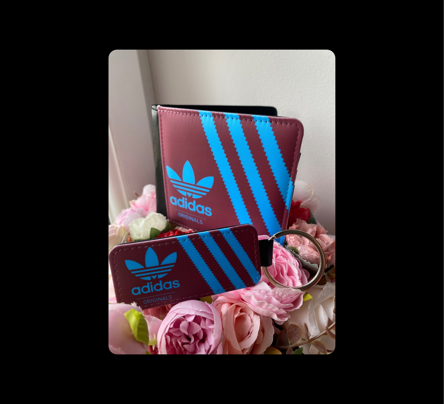 Adidas Originals Claret & Blue Shoebox Style PU Material Wallet & Keyring