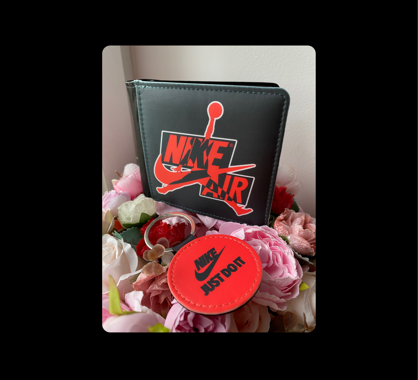 Nike Air Jordan Black & Red PU Material Wallet & Keyring