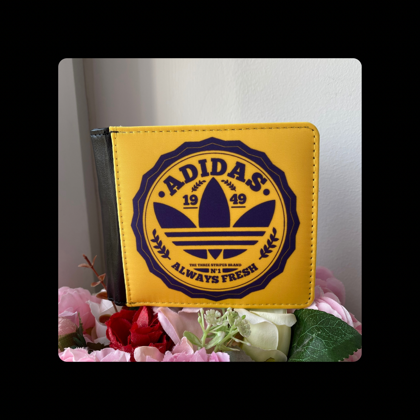 Adidas Always Fresh Yellow & Purple PU Material Wallet 10cm x 9.5cm