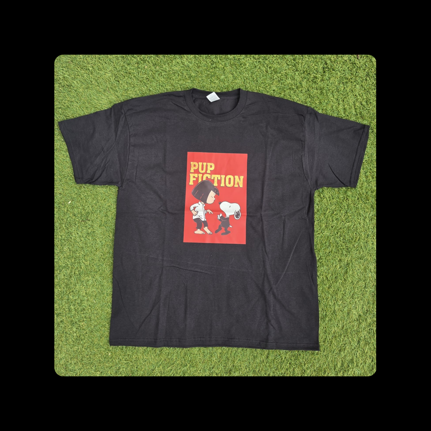 Snoopy Pup Fiction Short Sleeved 100% Cotton Black T-Shirt