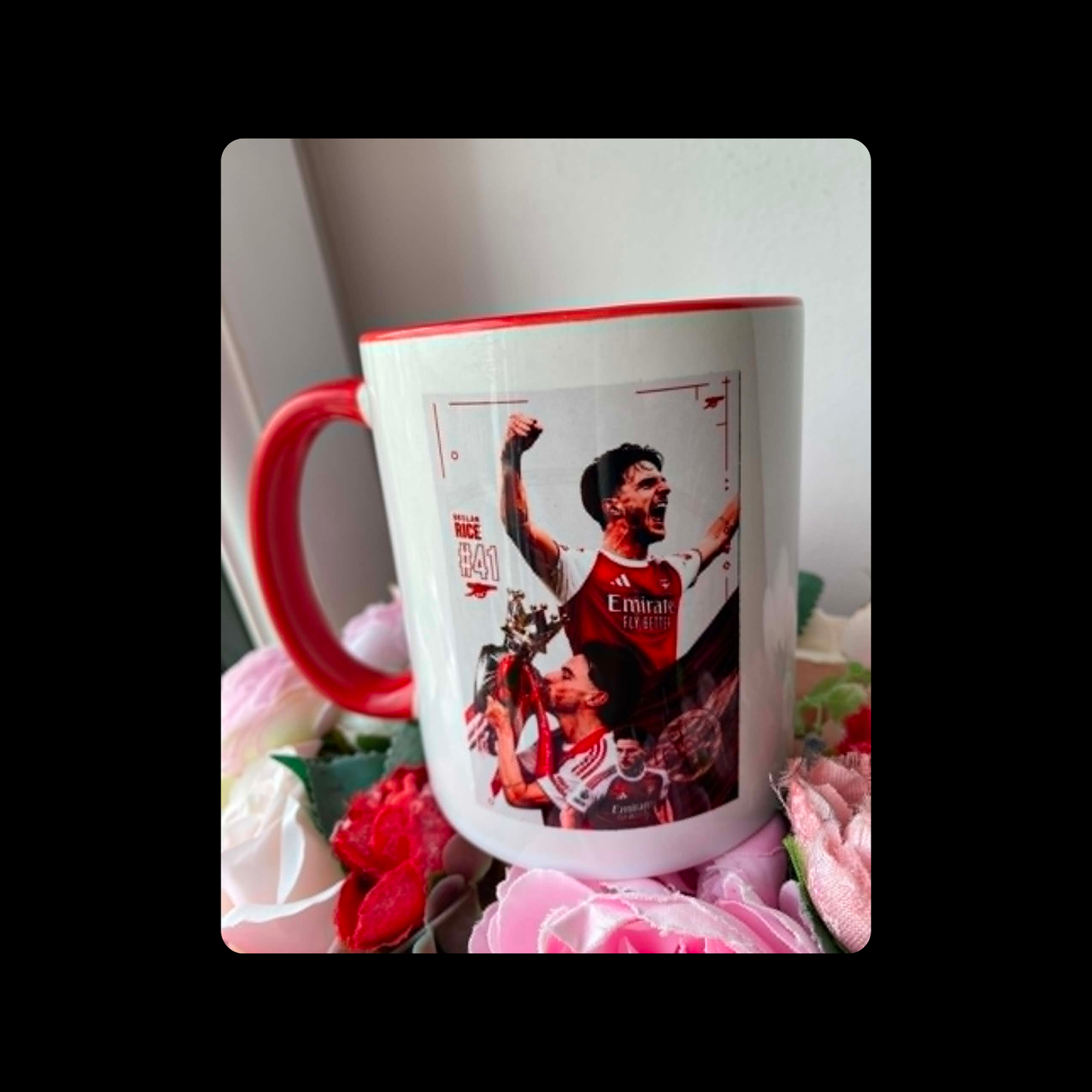 Arsenal Champions Declan Rice Red & White 11oz (330ml) Ceramic Mug
