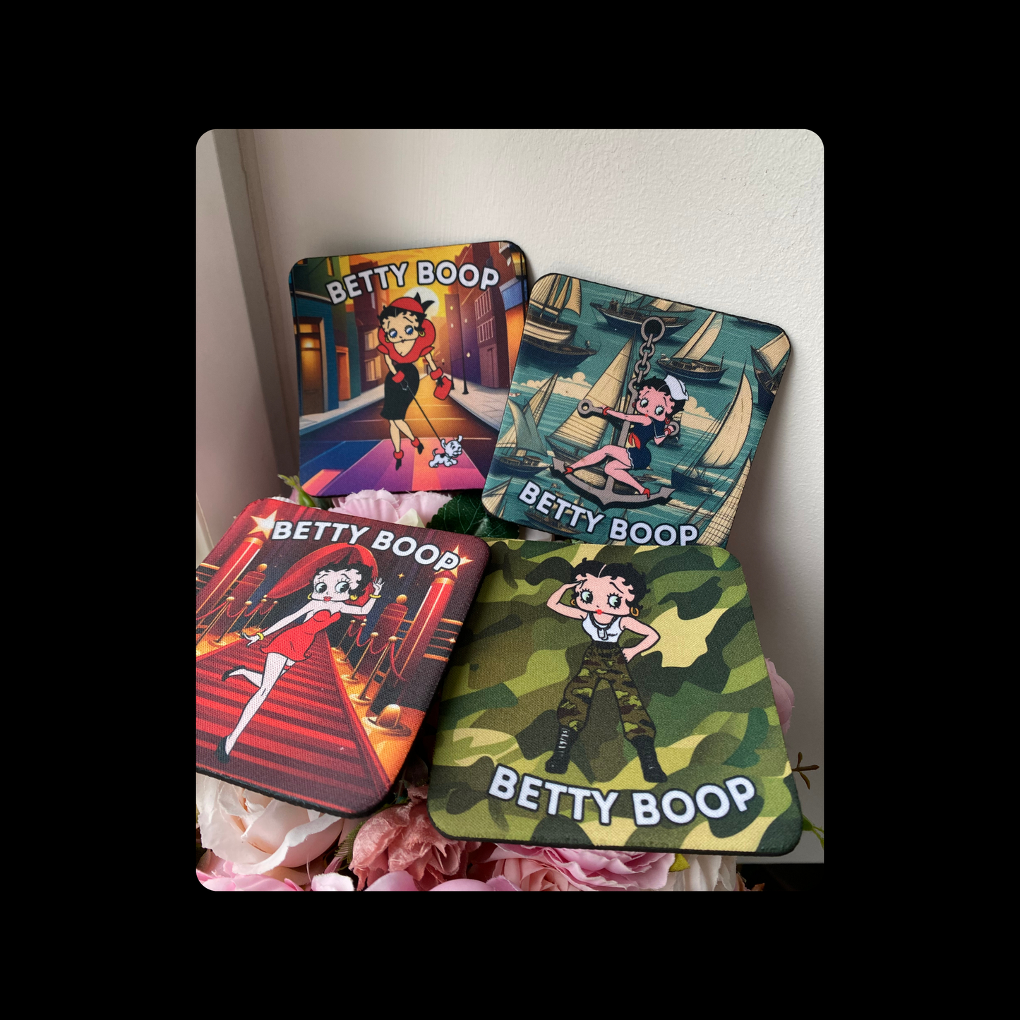 Betty Boop Rubber Backed 10cm Coasters Set of 4