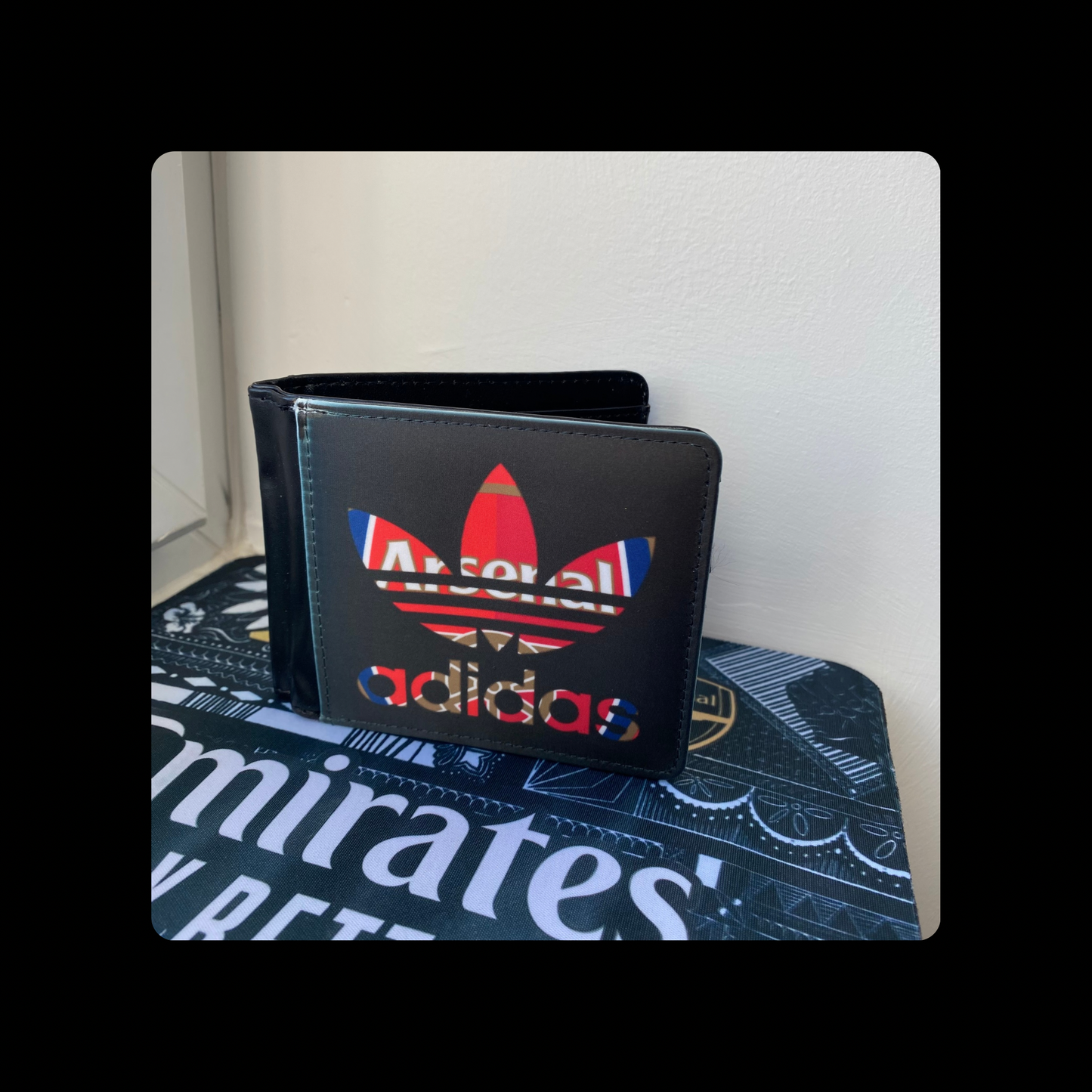 Arsenal Adidas Black PU Material Wallet 10cm x 9.5cm