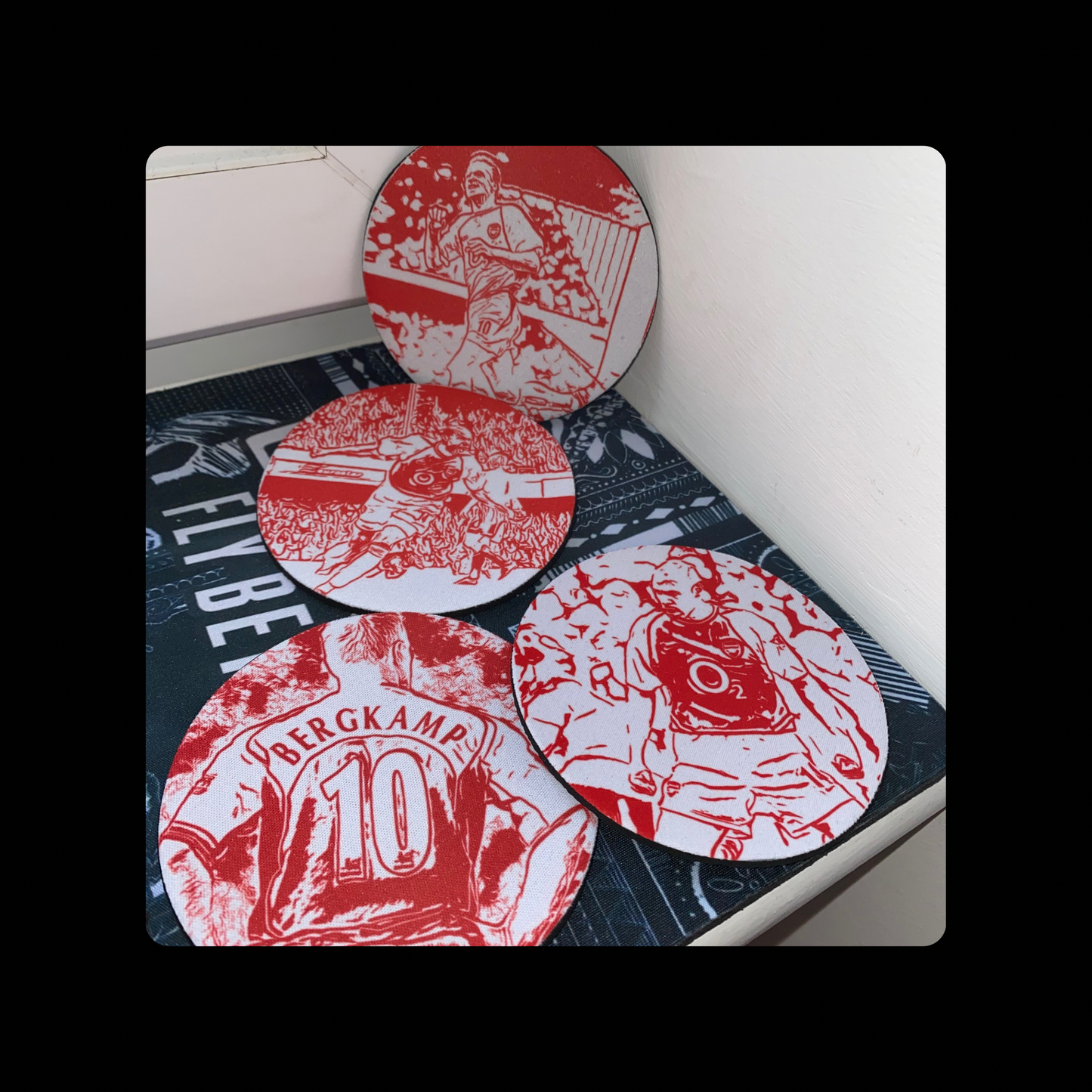 Arsenal Bergkamp & Henry Round Rubber Backed 4 Coaster Set 10cm