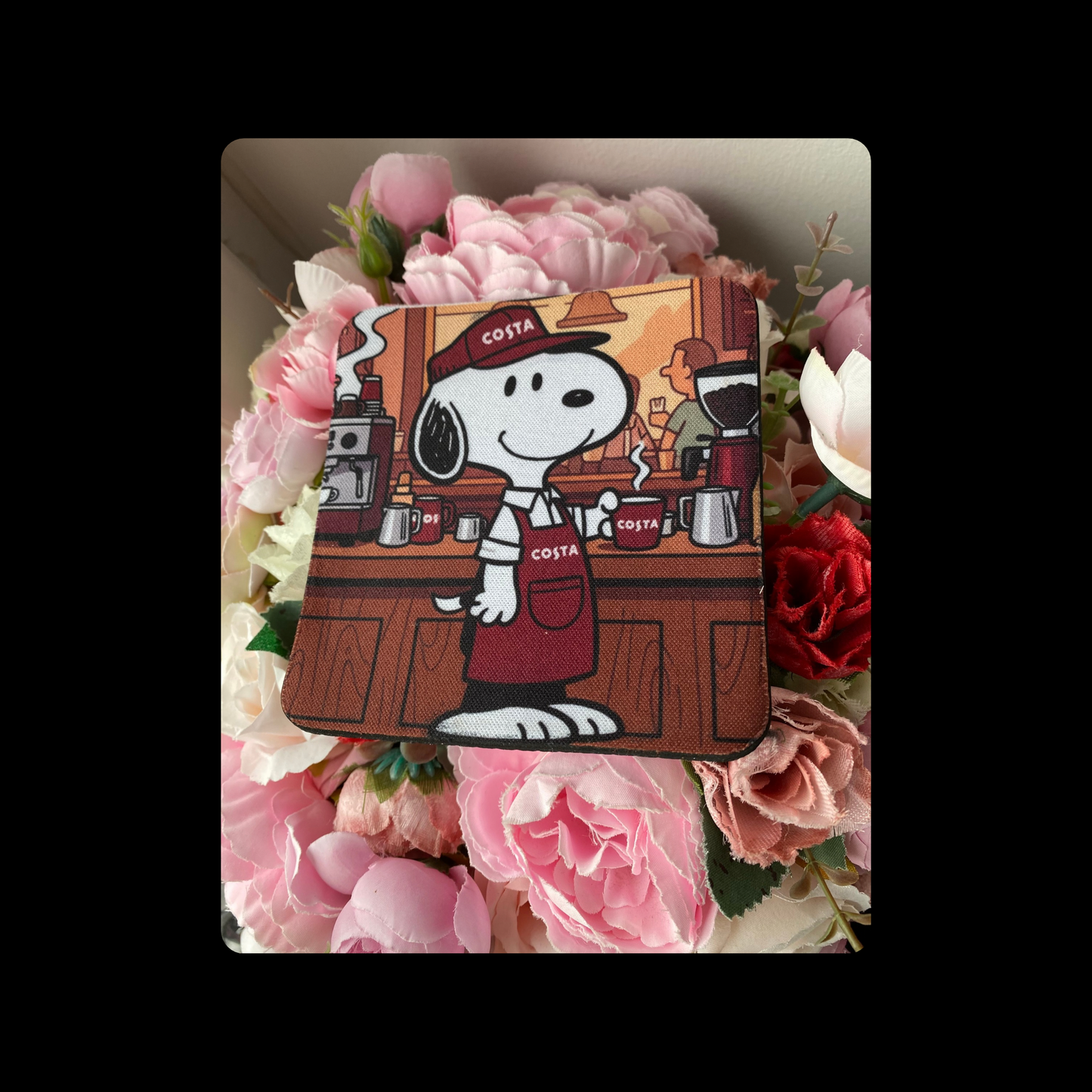 Snoopy Costa Coffee Rubber Backed 10cm Coaster