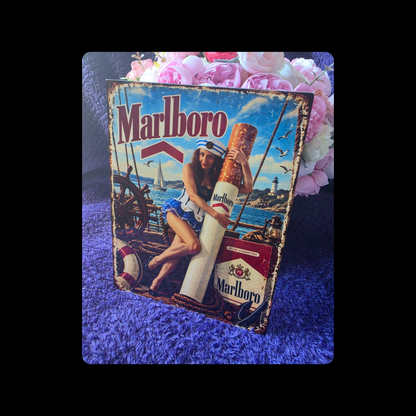 Marlboro Cigarettes Pin Up Girl Metal Bar Sign 15cm x 20cm