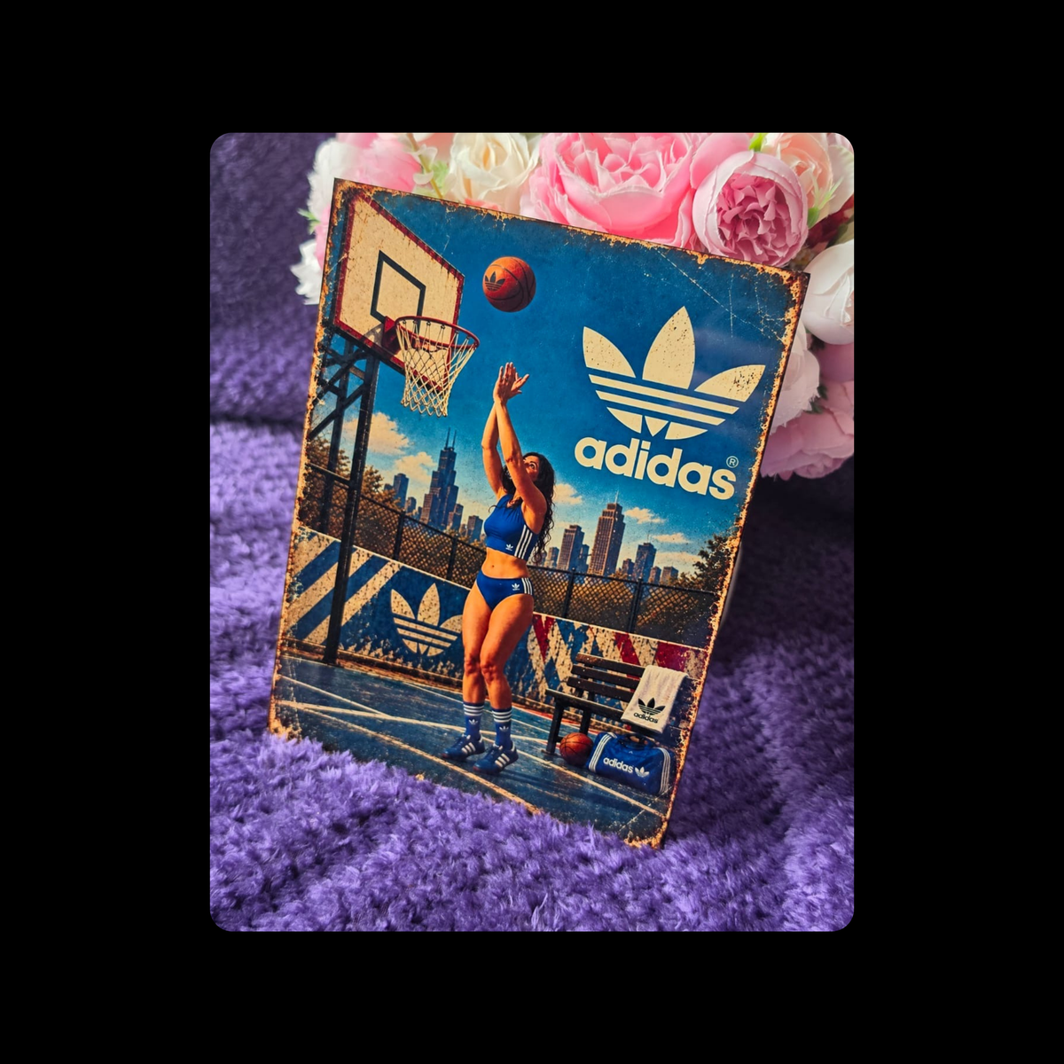 Adidas Pin Up Girl Basketball Metal Bar Sign 15cm x 20cm