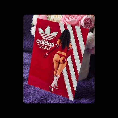 Adidas Pin Up Girl Bum Red & White Metal Bar Sign 15cm x 20cm
