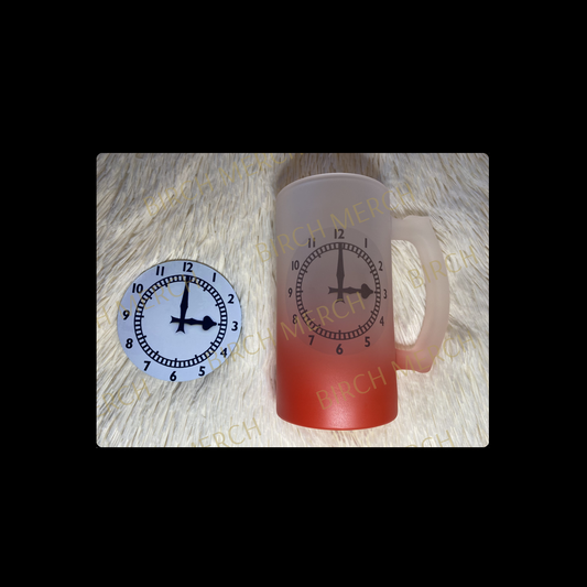 Arsenal Clock End Clock 16oz (474ml) Red Two Tone Frosted Stein Mug & Coaster Set