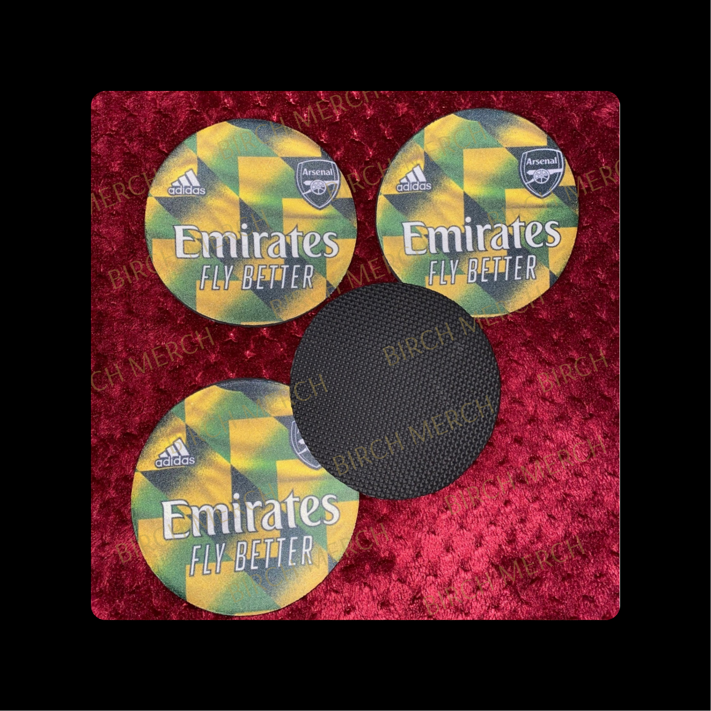 Arsenal 2022/23 Jamaica Pre Match Kit  Round Rubber 4 Coaster Set 10cm