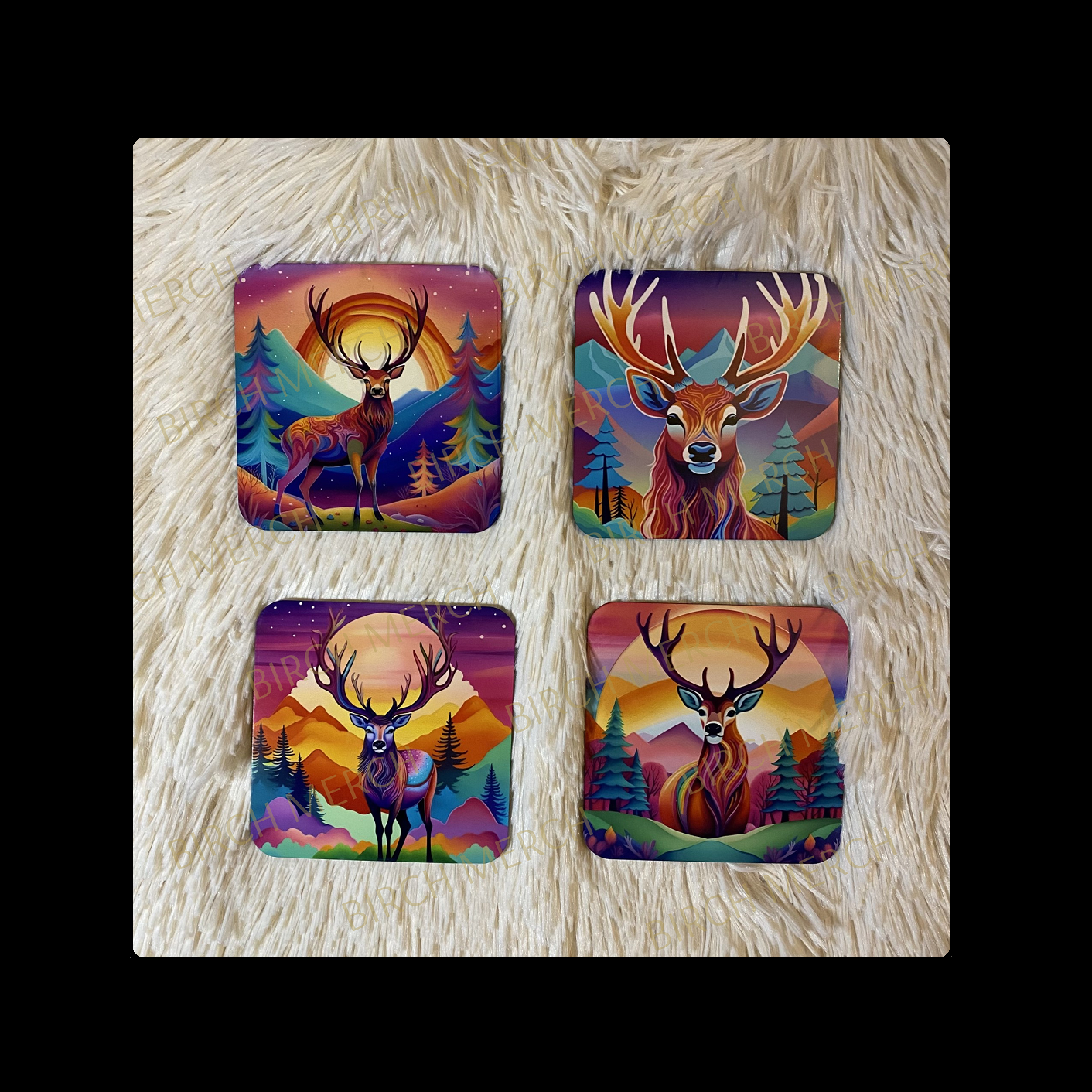 Stag Square 4 Coaster Set 9cm x 9cm