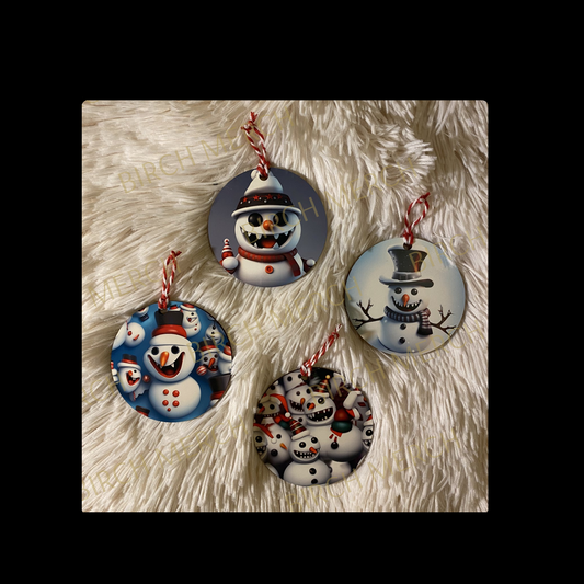 Snowman Christmas Round Decoration Set (Set of 4) 7cm Design 2