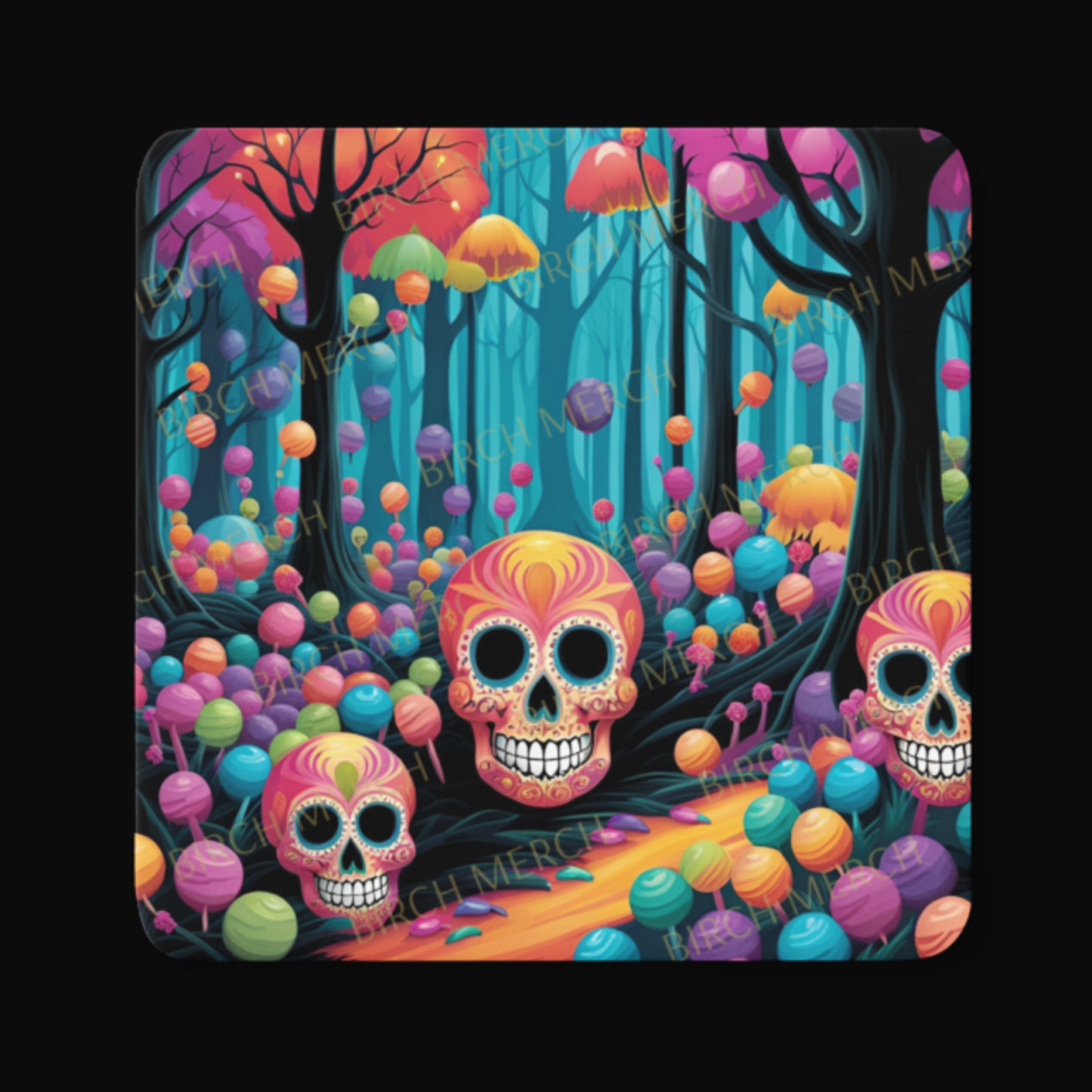 Candy Skull Forest Square Coaster 9cm x 9cm Design 1