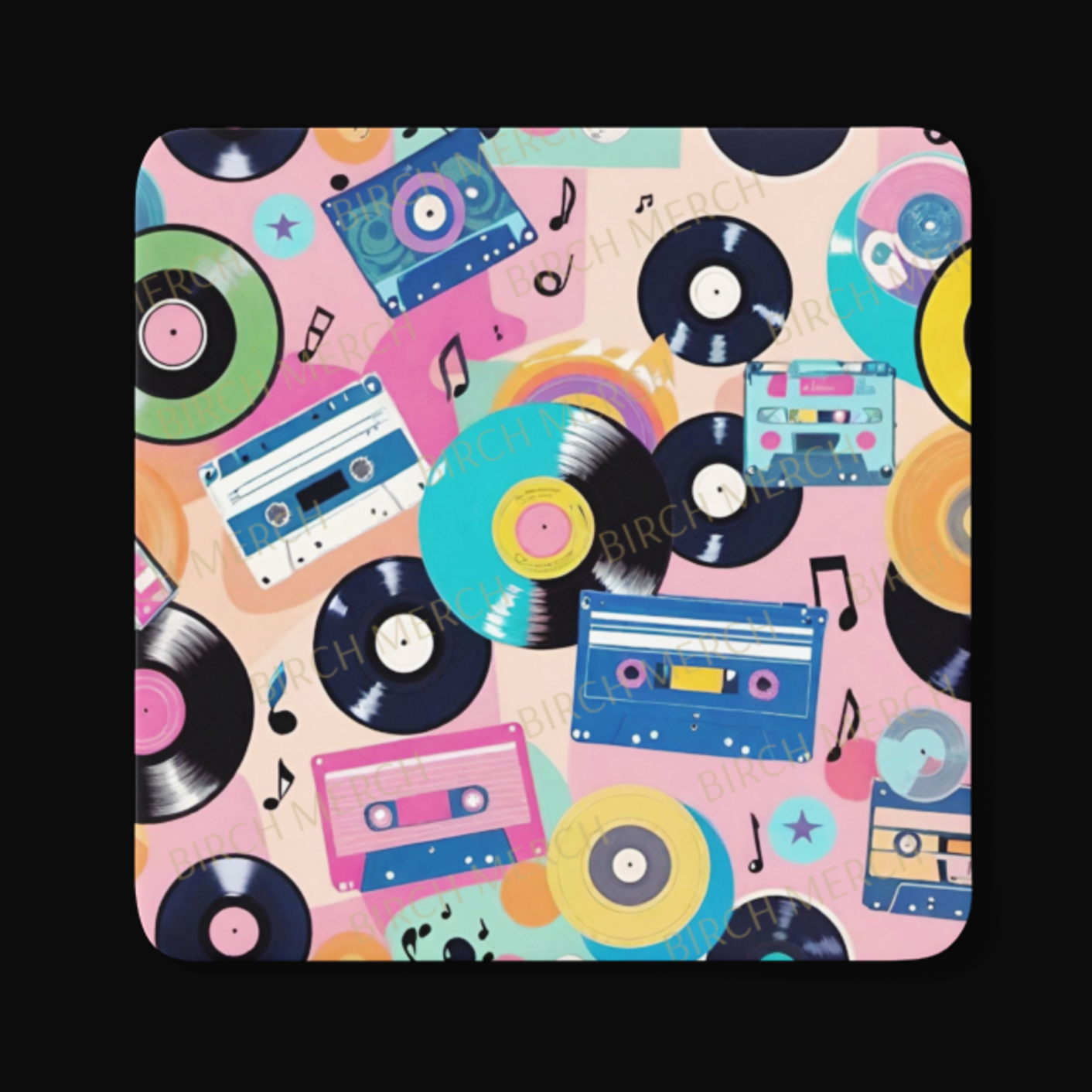 Retro Music Square Coaster 9cm x 9cm Design 1