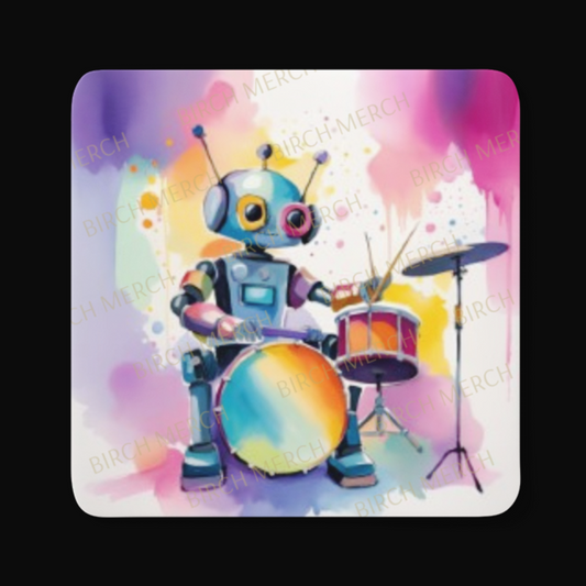 Robot Musician Square Coaster 9cm x 9cm Design 1