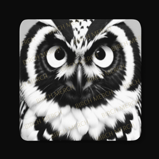 Black & White Owl Square Coaster 9cm x 9cm Design 1