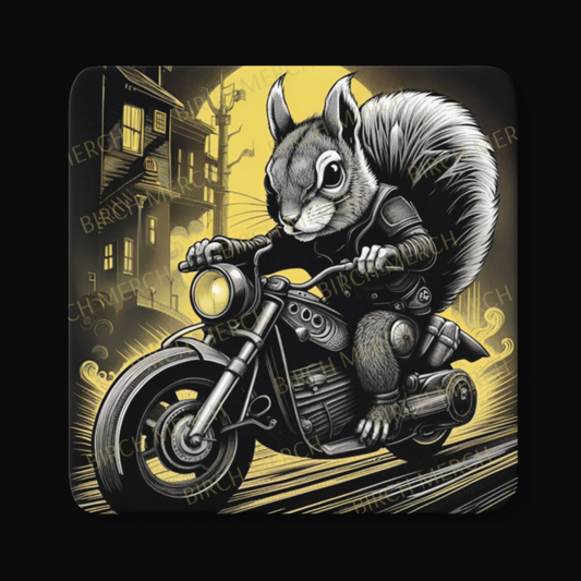 Biker Squirrel Square Coaster 9cm x 9cm Design 1