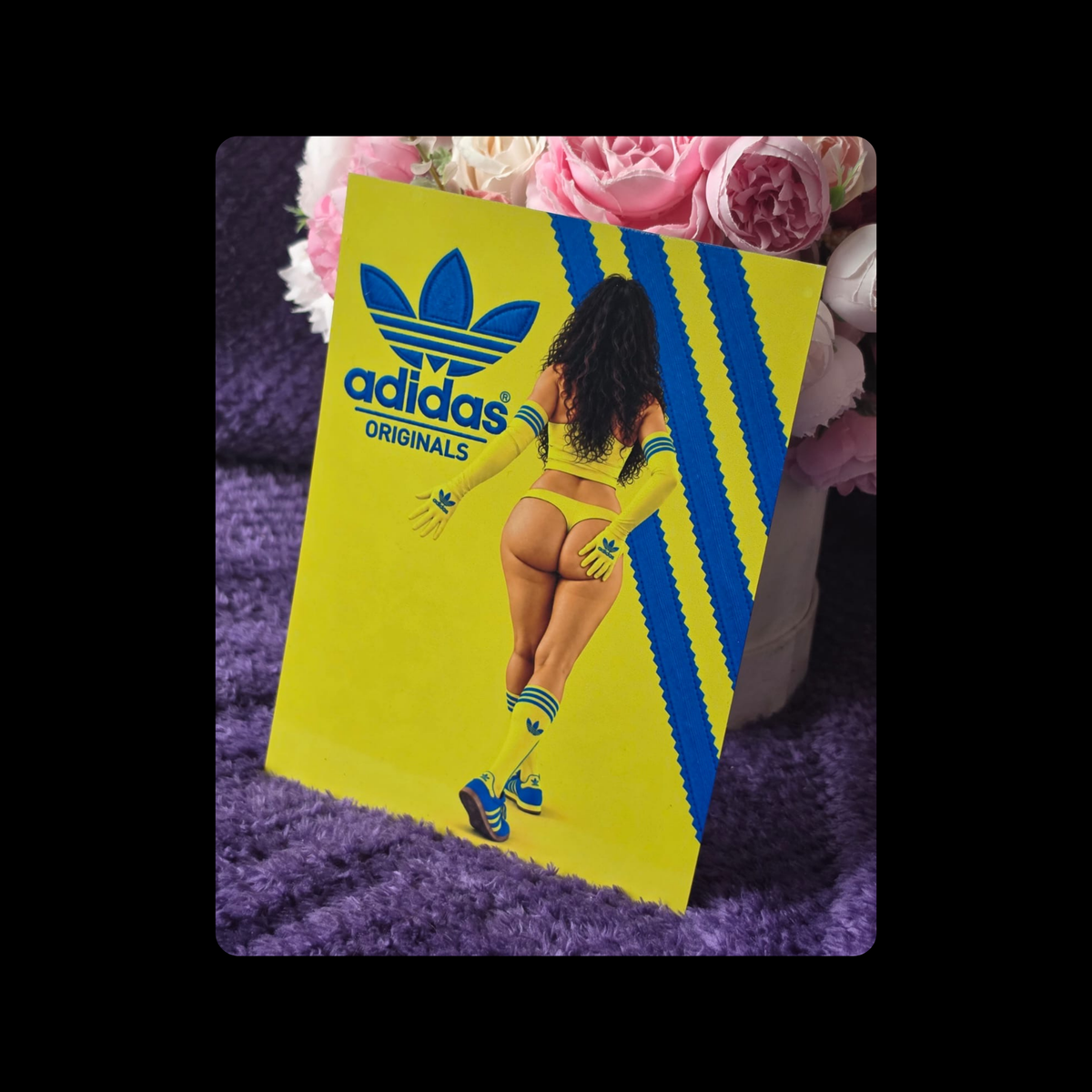Adidas Pin Up Girl Bum Yellow & Blue Metal Bar Sign 15cm x 20cm