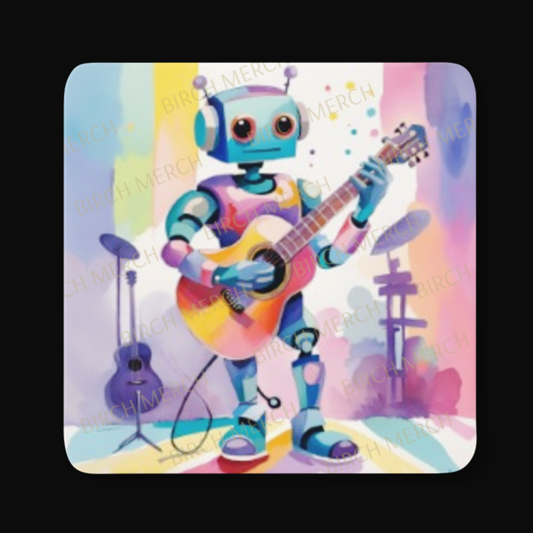 Robot Musician Square Coaster 9cm x 9cm Design 2